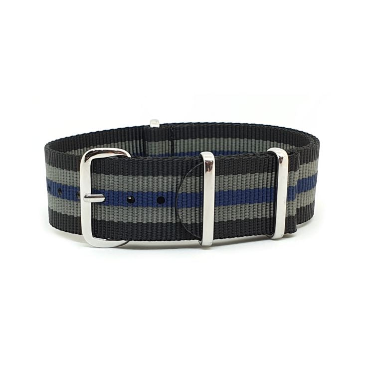 Urban Striped Black, Grey & Blue One Piece Nylon Strap