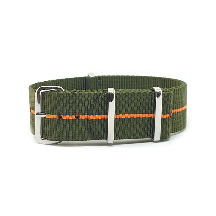Urban Khaki Green with Orange Stripe One Piece Nylon Strap