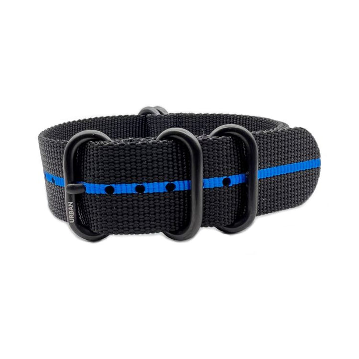 Urban Rugged Black with Blue Stripe -  Brushed Black PVD Buckle