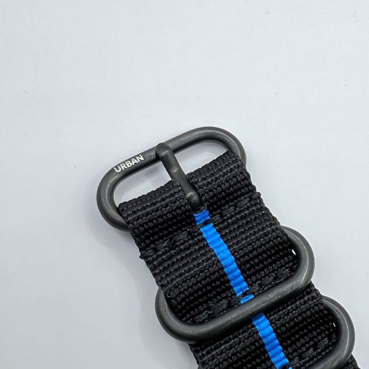 Urban Rugged Black with Blue Stripe -  Brushed Black PVD Buckle