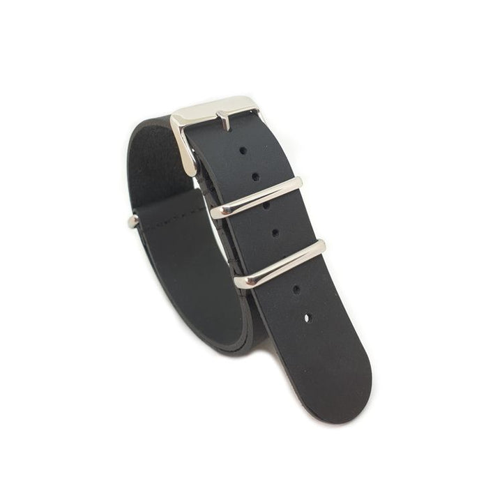 Distressed Black Vintage Leather One Piece Strap