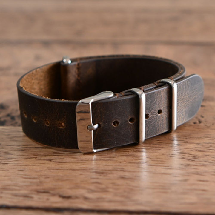 Distressed Brown Vintage Leather One Piece Strap