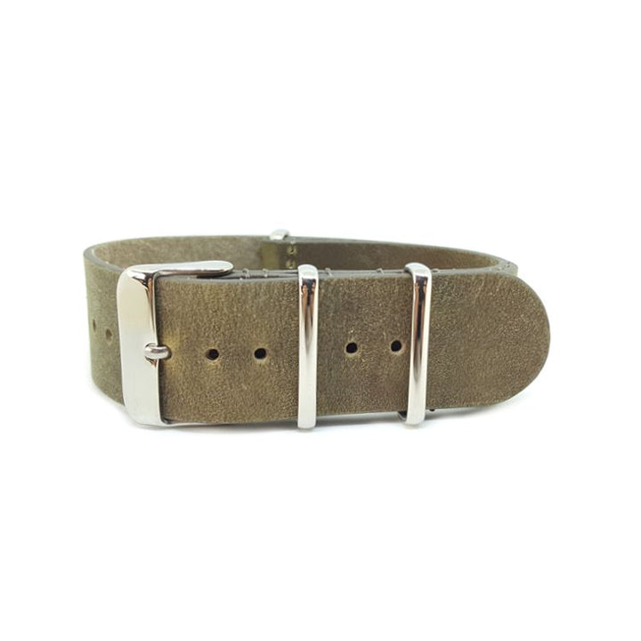 Distressed Dark Olive Green Vintage Leather One Piece Strap
