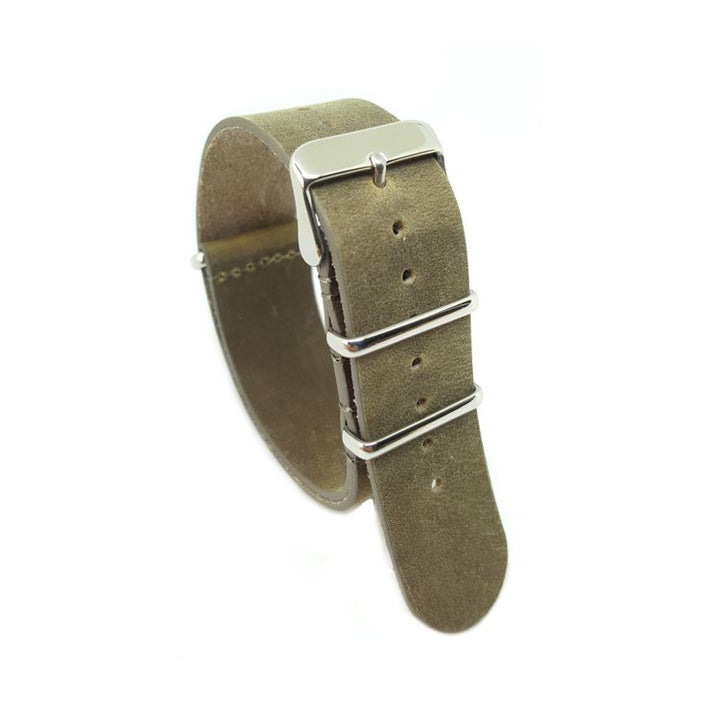 Distressed Dark Olive Green Vintage Leather One Piece Strap