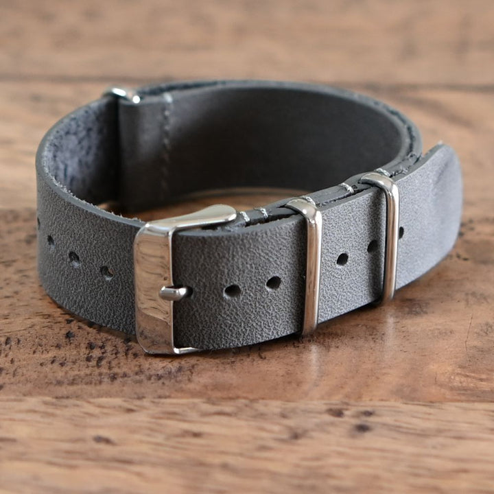 Distressed Grey Vintage Leather One Piece Strap